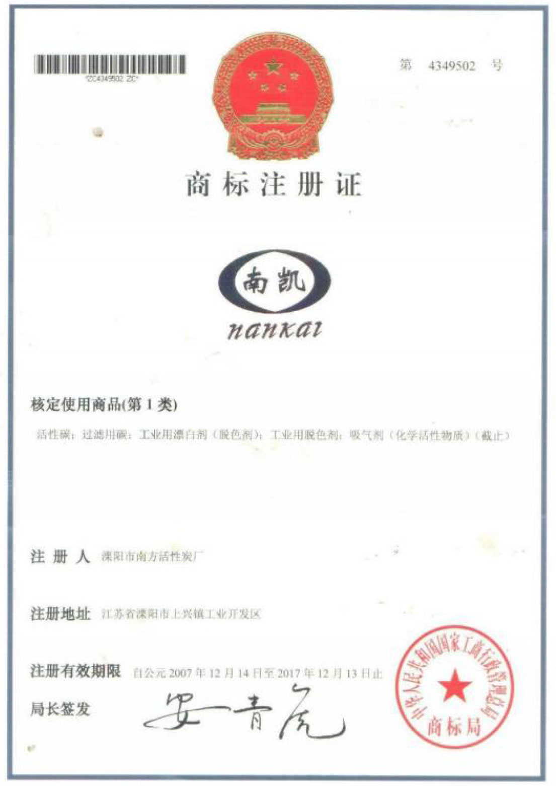 Trademark Registration Certificate